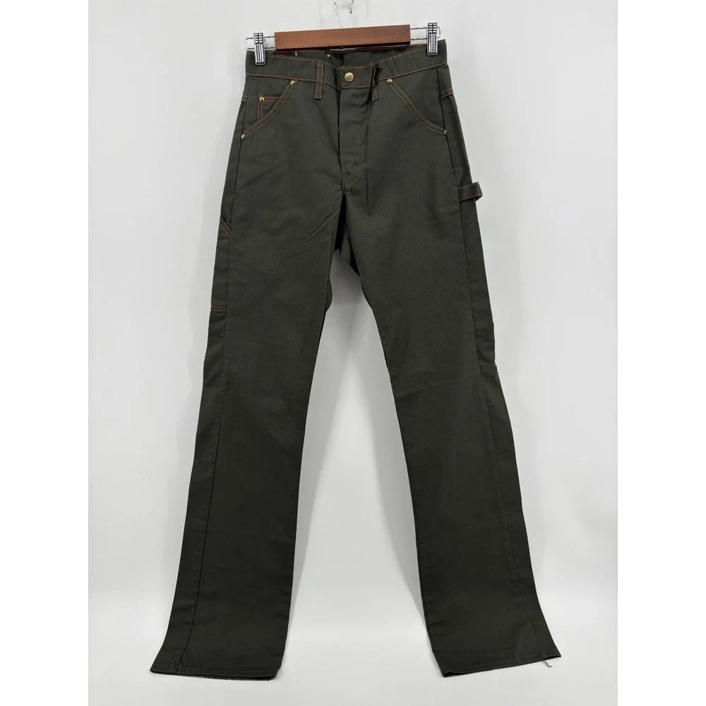 Ely Cattleman Carpenter Pants Mens 27x34 Dark Olive Twill Orange Stitching